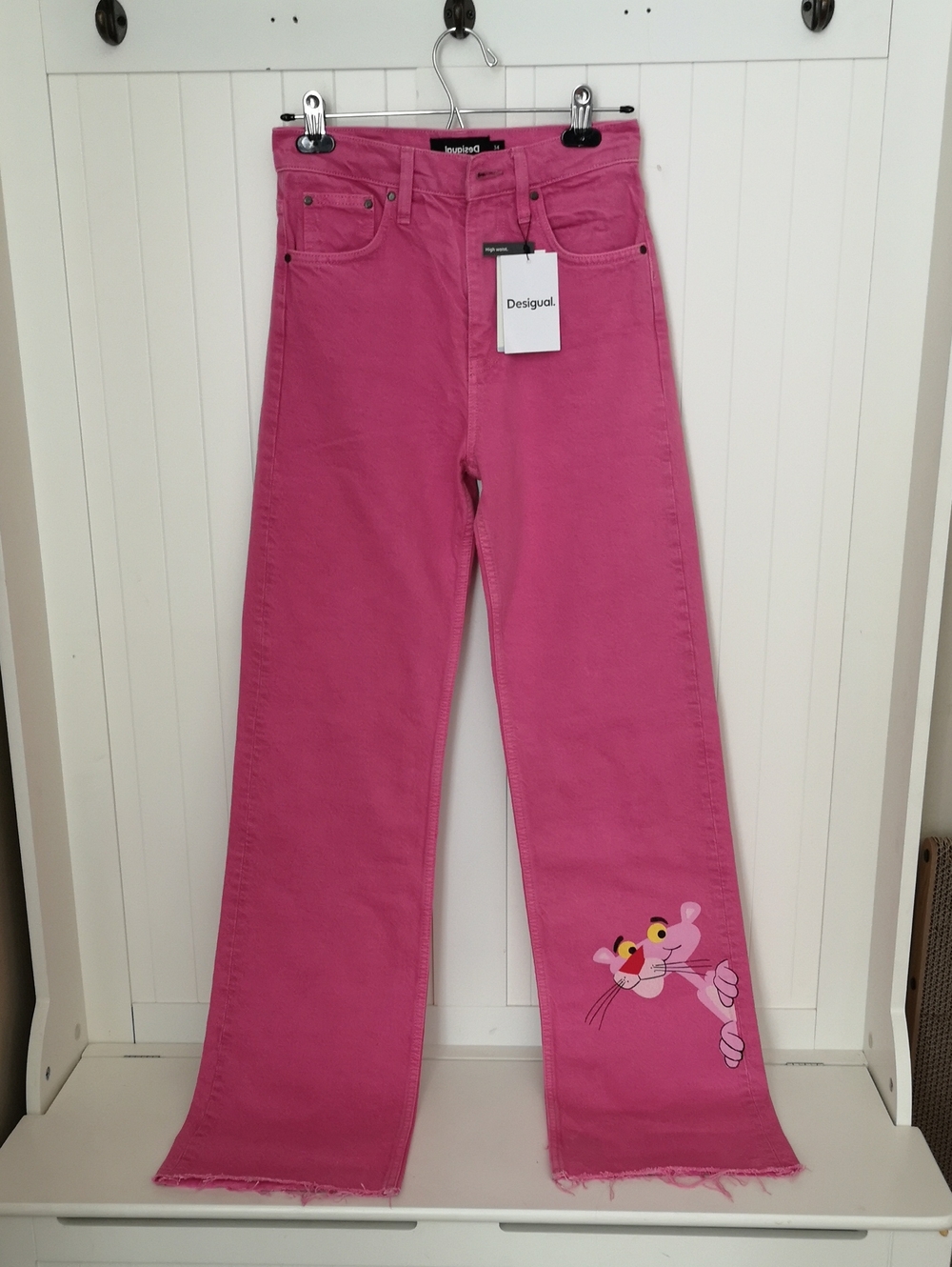 NWT Desigual Pink Panther Collab Pink Jeans Size EU 34* Graphic High Rise Wide